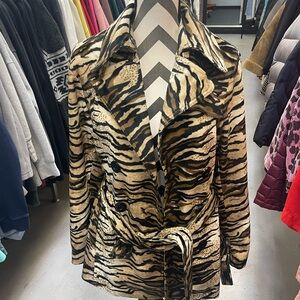 Midnight Velvet Black and Tan Animal Print Trench Coat